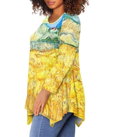 Plus Size Tunic Tops Long Sleeve Shirts for Women Swing Flowy Loose Van Gogh's Golden Wheat Field $12.60 Tops