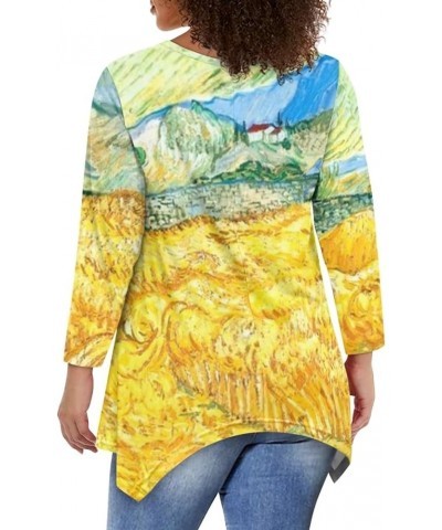 Plus Size Tunic Tops Long Sleeve Shirts for Women Swing Flowy Loose Van Gogh's Golden Wheat Field $12.60 Tops