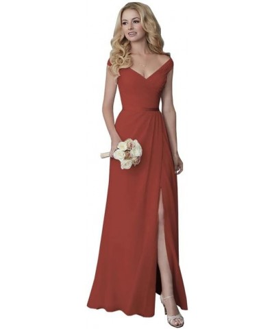 Bridesmaid Dresses Off Shoulder Chiffon - Pleated Formal Evening Dress with Slit Cinnamon $34.64 Dresses