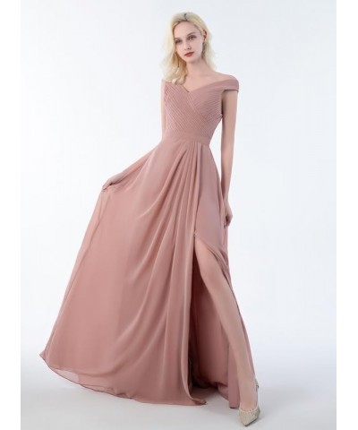 Bridesmaid Dresses Off Shoulder Chiffon - Pleated Formal Evening Dress with Slit Cinnamon $34.64 Dresses