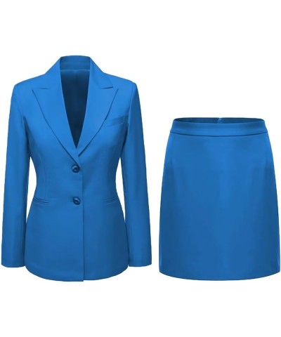 Blazer Skirt for Women Solid Suits Set Business Professional Attire Women Skirt Suit Set Blue $31.49 Suits