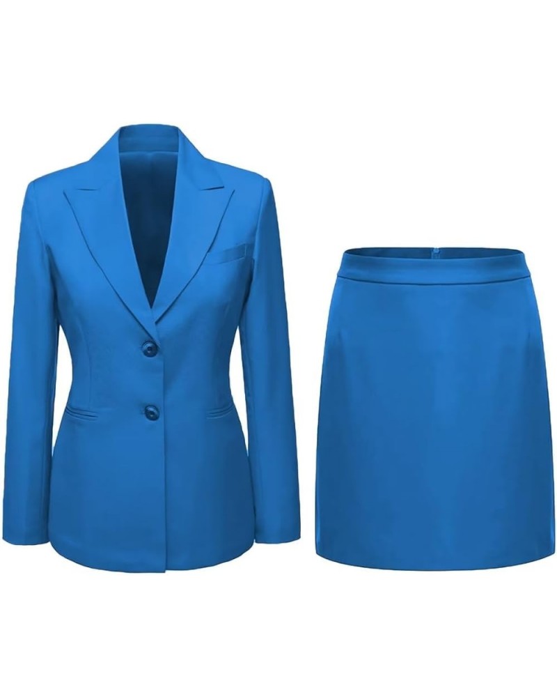 Blazer Skirt for Women Solid Suits Set Business Professional Attire Women Skirt Suit Set Blue $31.49 Suits