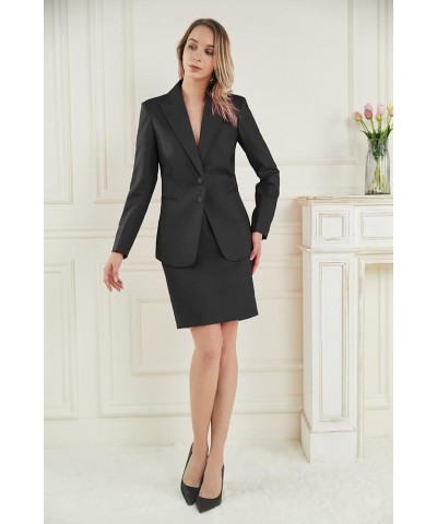 Blazer Skirt for Women Solid Suits Set Business Professional Attire Women Skirt Suit Set Blue $31.49 Suits