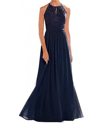 Women's Lace Bridesmaid Dresses Long Halter Chiffon A line Formal Wedding Party Prom Dress Navy $36.00 Dresses