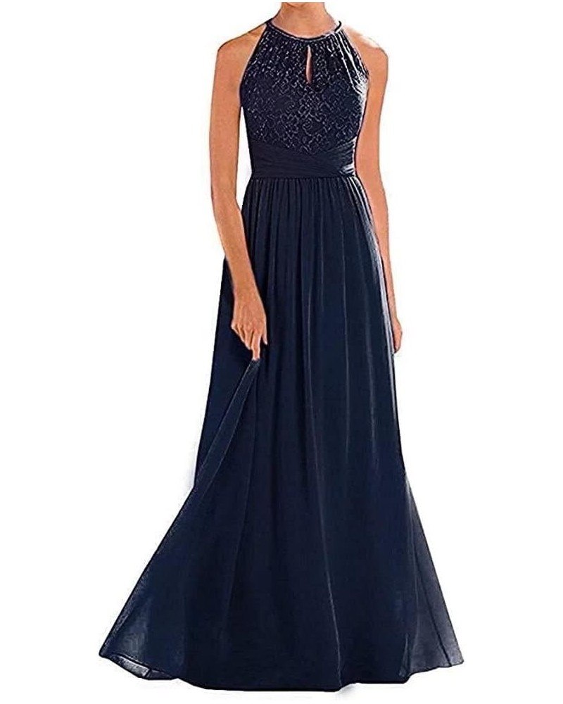 Women's Lace Bridesmaid Dresses Long Halter Chiffon A line Formal Wedding Party Prom Dress Navy $36.00 Dresses