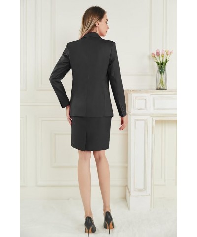 Blazer Skirt for Women Solid Suits Set Business Professional Attire Women Skirt Suit Set Blue $31.49 Suits