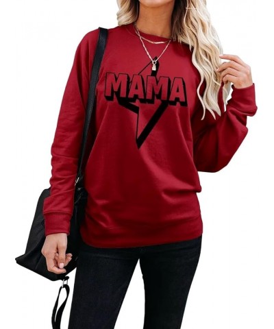 Women Long Sleeve Mama Sweatshirts Round Neck Pullover Loose Lightweight Blouse Tops Burgundy $17.00 Hoodies & Sweatshirts