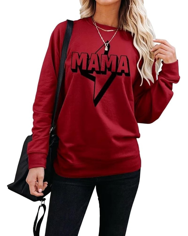 Women Long Sleeve Mama Sweatshirts Round Neck Pullover Loose Lightweight Blouse Tops Burgundy $17.00 Hoodies & Sweatshirts