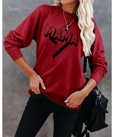 Women Long Sleeve Mama Sweatshirts Round Neck Pullover Loose Lightweight Blouse Tops Burgundy $17.00 Hoodies & Sweatshirts