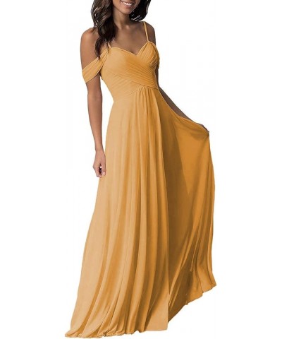 Women's A-Line Pleated Cold-Shoulder Chiffon Long Bridesmaid Dress Mustard Yellow $32.48 Dresses