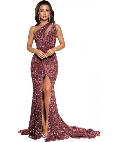 Mermaid Prom Dresses Long Ball Gown for Teens One Shoulder Sequins Formal Evening Gown with Slit Dusty Rose $31.20 Dresses