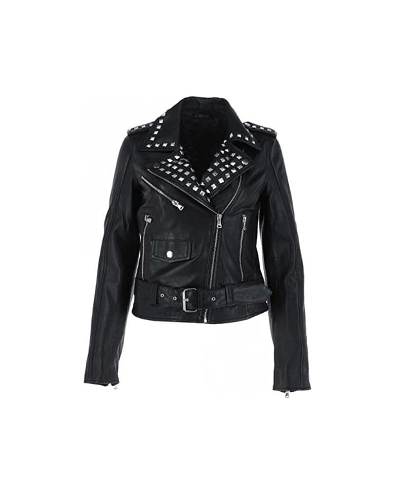 SAMS Classic Women Genuine Leather Jacket - Ladies Slim Fit Motorcycle Jacket Black Black 09 $41.40 Coats