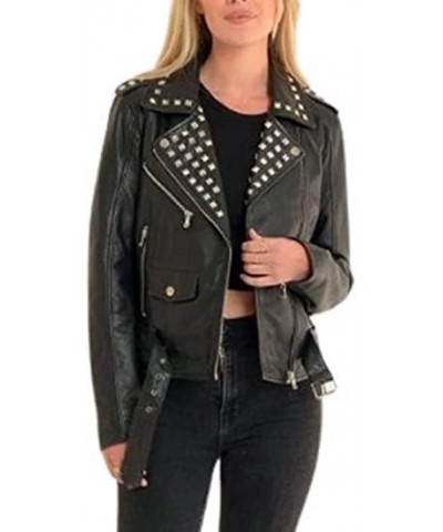 SAMS Classic Women Genuine Leather Jacket - Ladies Slim Fit Motorcycle Jacket Black Black 09 $41.40 Coats