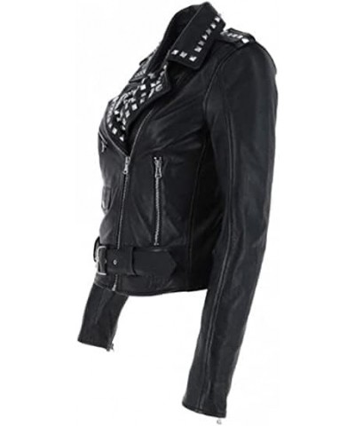 SAMS Classic Women Genuine Leather Jacket - Ladies Slim Fit Motorcycle Jacket Black Black 09 $41.40 Coats