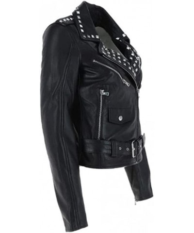 SAMS Classic Women Genuine Leather Jacket - Ladies Slim Fit Motorcycle Jacket Black Black 09 $41.40 Coats