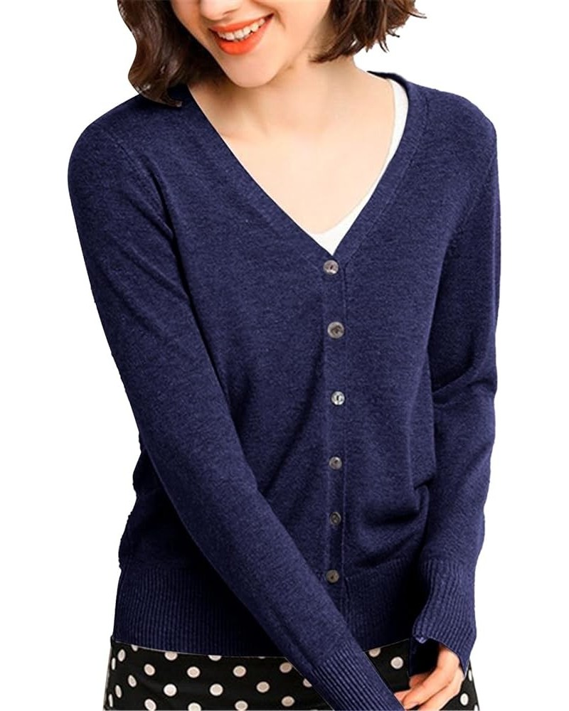 Women's Solid Color Knitwear Elegant Simple Versatile Short Coat Women's Cardigan Sweater with Animal on Front Dark Blue-b $5...