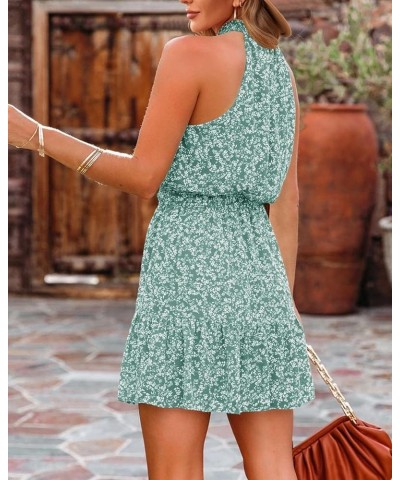 Womens Halter Dresses Summer Boho Floral Sundress 2023 Casual Sleeveless Beach Short Dress Floral_grass Green $11.74 Dresses