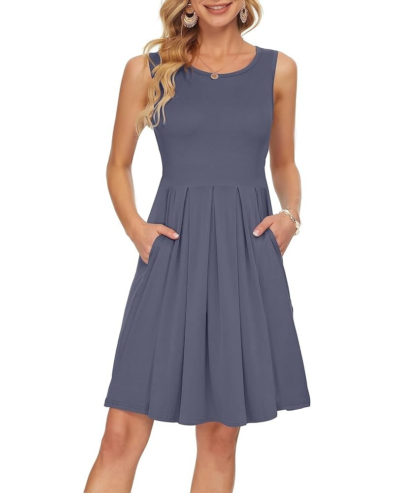 Women Summer Casual T Shirt Dresses Beach Cover up Plain Pleated Tank Dress 01-purple Gray $22.19 Dresses