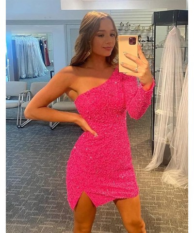 One Shoulder Sequin Homecoming Dress for Teens Short Sparkly One Sleeve Prom Cocktail Gowns CYM083 A-dusty Rose $27.54 Dresses