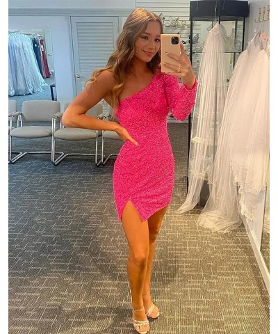 One Shoulder Sequin Homecoming Dress for Teens Short Sparkly One Sleeve Prom Cocktail Gowns CYM083 A-dusty Rose $27.54 Dresses