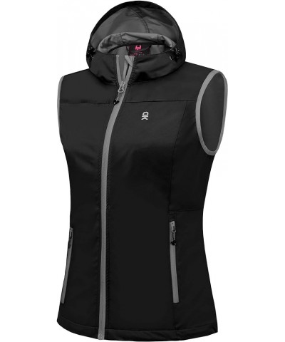 Women's Lightweight Softshell Vest, Windproof Sleeveless Jacket for Running Hiking Travel Black-with Hood $21.60 Vests