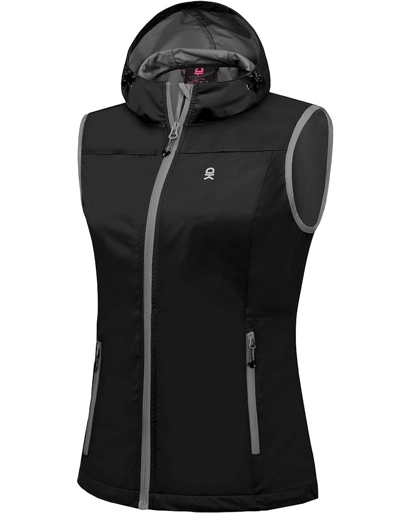 Women's Lightweight Softshell Vest, Windproof Sleeveless Jacket for Running Hiking Travel Black-with Hood $21.60 Vests