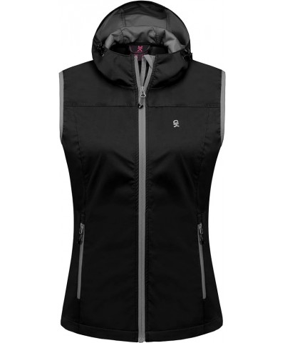 Women's Lightweight Softshell Vest, Windproof Sleeveless Jacket for Running Hiking Travel Black-with Hood $21.60 Vests