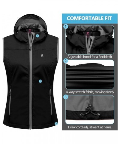 Women's Lightweight Softshell Vest, Windproof Sleeveless Jacket for Running Hiking Travel Black-with Hood $21.60 Vests