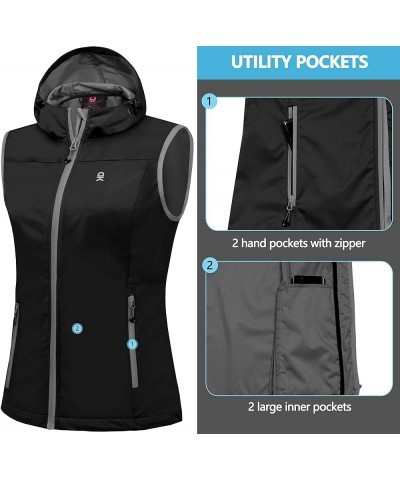 Women's Lightweight Softshell Vest, Windproof Sleeveless Jacket for Running Hiking Travel Black-with Hood $21.60 Vests