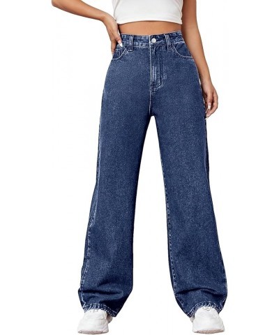 Women's Casual High Waisted Zipper Fly Denim Pants Straight Wide Leg Jeans Dark Wash $24.63 Jeans