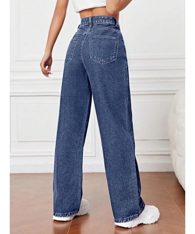 Women's Casual High Waisted Zipper Fly Denim Pants Straight Wide Leg Jeans Dark Wash $24.63 Jeans