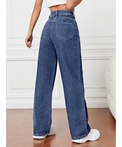 Women's Casual High Waisted Zipper Fly Denim Pants Straight Wide Leg Jeans Dark Wash $24.63 Jeans