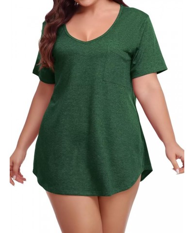 Women Plus Size V-Neck Tunic Tops Loose T Shirt with Pocket D-deep Green $11.79 Tops