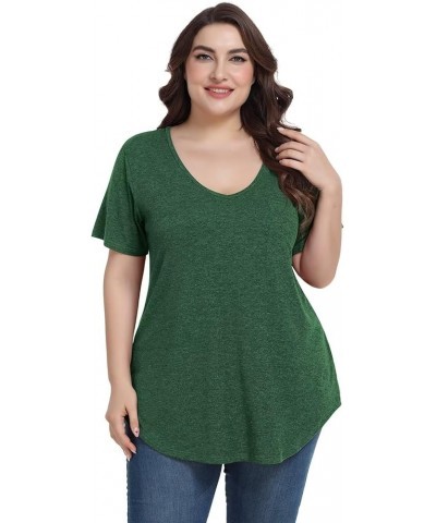 Women Plus Size V-Neck Tunic Tops Loose T Shirt with Pocket D-deep Green $11.79 Tops