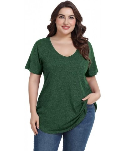 Women Plus Size V-Neck Tunic Tops Loose T Shirt with Pocket D-deep Green $11.79 Tops