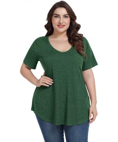 Women Plus Size V-Neck Tunic Tops Loose T Shirt with Pocket D-deep Green $11.79 Tops