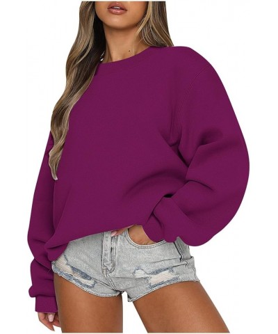 Oversized Crewneck Sweatshirt Women Long Sleeve Fleece Pullover Loose Solid Sweatshirts Hoodie Fall Fashion 2023 E18-purple $...