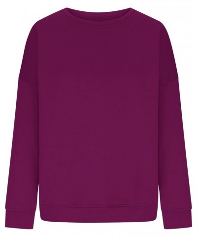 Oversized Crewneck Sweatshirt Women Long Sleeve Fleece Pullover Loose Solid Sweatshirts Hoodie Fall Fashion 2023 E18-purple $...