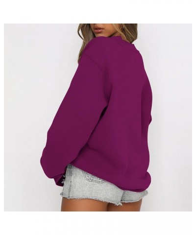 Oversized Crewneck Sweatshirt Women Long Sleeve Fleece Pullover Loose Solid Sweatshirts Hoodie Fall Fashion 2023 E18-purple $...