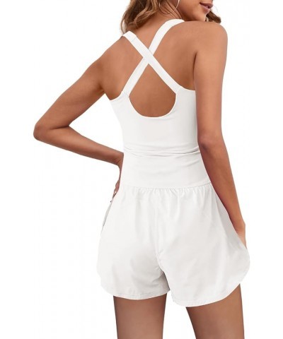 Womens Workout Rompers Athletic Romper Running Onesie One Piece Exercise Jumpsuits Gym Yoga Outfits White $25.36 Jumpsuits