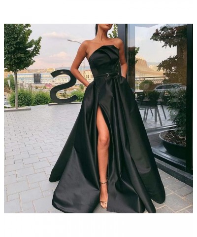 Irregular Neck Long Prom Dresses with Slit Satin A-line Formal Evening Party Gowns with Pockets for Women Coral $34.50 Dresses