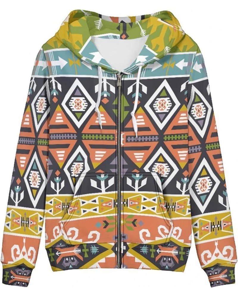 Hoodies with Pockets Zip Up Hoodie for Women Girls Sweatshirt Long Sleeves Sports Wear for Fall Spring XS-5XL Aztec Pattern $...