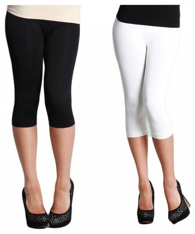 Women Seamless 3/4 Crop Capri Leggings, Made in U.S.A, One Size (2 Pack: Black, White) $20.43 Leggings