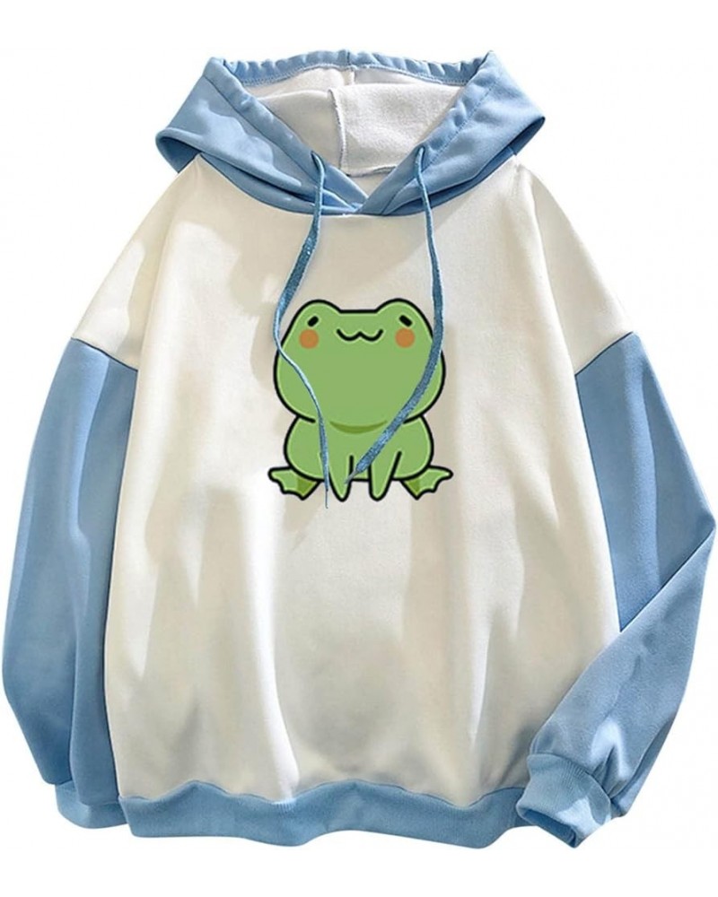 Womens Oversized Hoodies Sweatshirts Casual Patchwork Cute Graphic Pullover Tops Frog Drawstring Fall Fashion Outfits Blue 2 ...