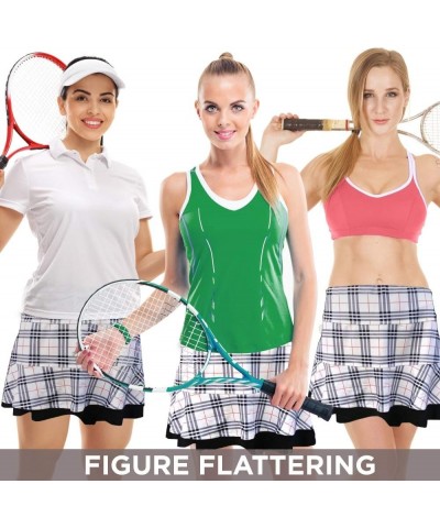 Womens Tennis Golf Skirt Pickleball Athletic Exercise Printed Skorts Short Pocket Tartan Black Plaid $20.10 Skorts