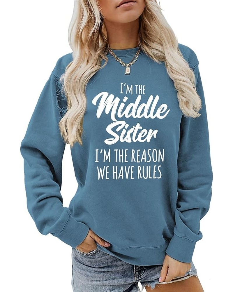 Sweatshirt for Women I'm The Youngest/Middle/Oldest Sister Shirts Funny Sisters Matching Outfits Casual Pullover Blue 02 (Mid...