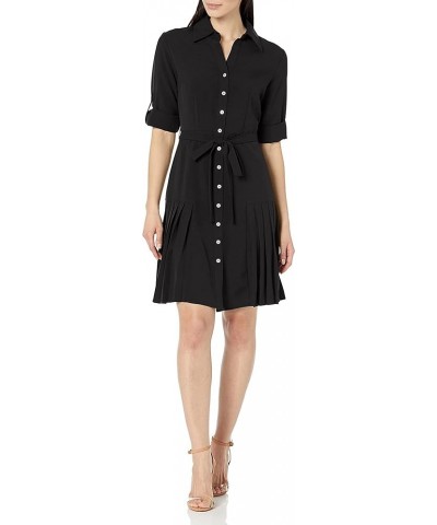 Women's Button to Hem Shirtdress with Side Pleating Very Black $21.22 Dresses