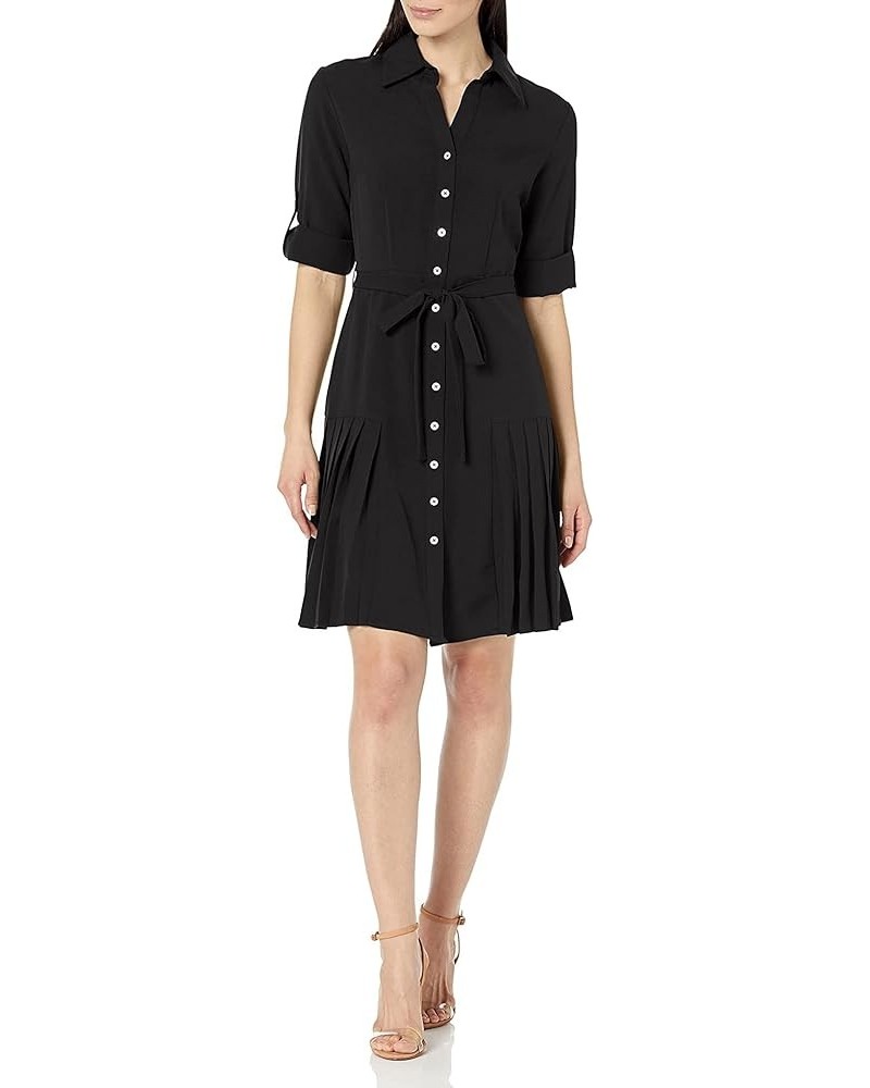 Women's Button to Hem Shirtdress with Side Pleating Very Black $21.22 Dresses