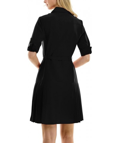 Women's Button to Hem Shirtdress with Side Pleating Very Black $21.22 Dresses