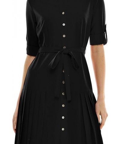 Women's Button to Hem Shirtdress with Side Pleating Very Black $21.22 Dresses